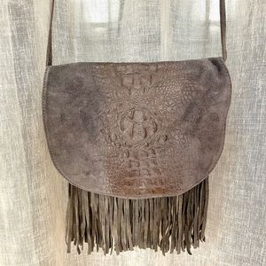 Beautiful Grey Suede Western Fringe Boho Crossbody Bag